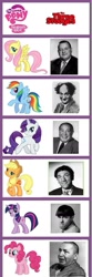 Size: 600x1815 | Tagged: safe, derpibooru import, applejack, fluttershy, pinkie pie, rainbow dash, rarity, twilight sparkle, earth pony, pegasus, pony, unicorn, comparison, curly howard, curly joe derita, joe besser, larry fine, meta, moe howard, photo, shemp howard, the three stooges