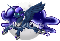 Size: 1024x702 | Tagged: safe, artist:crecious, princess luna, alicorn, pony, female, mare, moon, solo, watermark