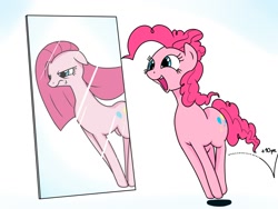 Size: 1360x1024 | Tagged: safe, artist:frankier77, pinkie pie, earth pony, pony, duality, mirror, pinkamena diane pie