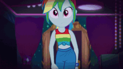 Size: 800x450 | Tagged: safe, derpibooru import, screencap, rainbow dash, trixie, better together, equestria girls, spring breakdown, animated, beautiful, black bars, clothes, feet, gif, hip sway, hips, sandals, sexy, sleeveless, tanktop