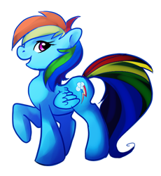 Size: 592x644 | Tagged: safe, artist:imalou, rainbow dash, pegasus, pony, blue coat, blue wings, female, mare, multicolored mane, simple background, smiling, solo