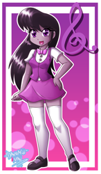 Size: 2912x5000 | Tagged: safe, artist:danmakuman, octavia melody, equestria girls, absurd resolution, bowtie, clothes, commission, cute, mary janes, moe, music notes, open mouth, shoes, signature, skirt, socks, solo, thigh highs, zettai ryouiki