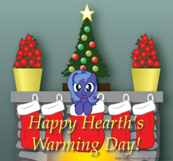 Size: 2825x2620 | Tagged: safe, artist:aleximusprime, princess luna, alicorn, pony, christmas stocking, clothes, filly, fireplace, smiling, solo, woona