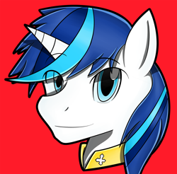 Size: 1500x1476 | Tagged: safe, artist:flam3zero, shining armor, pony, unicorn, portrait, smiling, solo, style emulation, yuji uekawa style