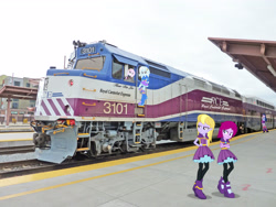 Size: 3648x2736 | Tagged: safe, derpibooru import, fleur-de-lis, fuchsia blush, lavender lace, trixie, twilight sparkle, equestria girls, background human, emd, equestria girls in real life, f40ph, fanfic, fanfic art, irl, photo, train