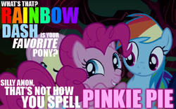 Size: 576x360 | Tagged: safe, fluttershy, pinkie pie, rainbow dash, earth pony, pegasus, pony, best pony, caption, meme