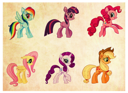 Size: 900x654 | Tagged: safe, artist:elioli, derpibooru import, applejack, fluttershy, pinkie pie, rainbow dash, rarity, twilight sparkle, earth pony, pegasus, pony, unicorn, mane six