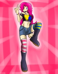 Size: 2200x2800 | Tagged: safe, artist:darkplanetjohnson132, pinkie pie, clothes, high res, humanized, socks, solo, striped socks