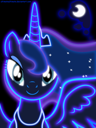 Size: 1604x2132 | Tagged: safe, artist:zantyarz, princess luna, alicorn, pony, female, horn, mare, neon, solo