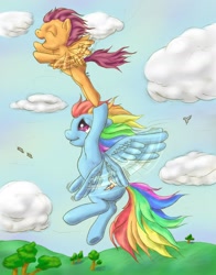 Size: 1200x1532 | Tagged: safe, artist:ratwhiskers, rainbow dash, scootaloo, pegasus, pony, female, mare, scootalove