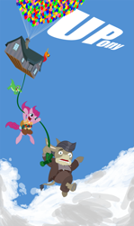 Size: 993x1668 | Tagged: safe, artist:philith, cranky doodle donkey, gummy, philomena, pinkie pie, donkey, earth pony, pony, crossover, disney, movie poster, parody, pixar, ponified, up