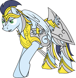 Size: 1988x2036 | Tagged: safe, artist:rusilis, soarin', angry, armor, fantasy class, knight, shield, simple background, solo, sword, transparent background, vector, warrior, wings