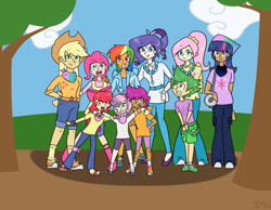 Size: 900x698 | Tagged: safe, artist:annehairball, derpibooru import, apple bloom, applejack, fluttershy, pinkie pie, rainbow dash, rarity, scootaloo, spike, sweetie belle, twilight sparkle, converse, cutie mark crusaders, humanized, mane seven, mane six, shoes