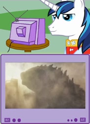 Size: 754x1031 | Tagged: safe, shining armor, kaiju, pony, unicorn, exploitable meme, godzilla, godzilla (series), meme, obligatory pony, tv meme