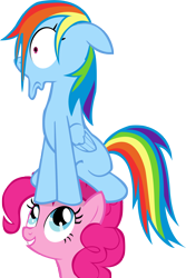 Size: 1670x2498 | Tagged: safe, artist:seyrii, pinkie pie, rainbow dash, earth pony, pegasus, pony, faic, floppy ears, frown, grin, looking up, pony hat, simple background, sitting, smiling, transparent background, vector, wide eyes