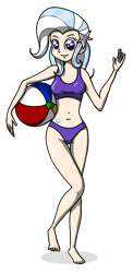 Size: 600x1226 | Tagged: safe, artist:nedemai, derpibooru import, trixie, human, beach ball, clothes, feet, humanized, solo, swimsuit