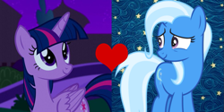 Size: 1083x540 | Tagged: artist needed, safe, derpibooru import, edit, trixie, twilight sparkle, twilight sparkle (alicorn), alicorn, pony, female, lesbian, shipping, shipping domino, twixie