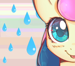 Size: 2658x2344 | Tagged: safe, artist:mirroredsea, bon bon, sweetie drops, pony, cute, female, looking at you, mare, rain, smiling, solo, tongue out