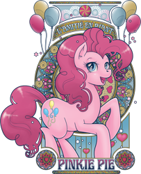 Size: 648x800 | Tagged: safe, artist:hezaa, pinkie pie, earth pony, pony, balloon, modern art, nouveau, open mouth, solo