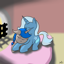 Size: 1000x1000 | Tagged: safe, artist:spritepony, derpibooru import, trixie, oc, oc:sprite, pony, unicorn, canon x oc, cuddling, female, fireplace, mare, shipping, sleeping, snuggling