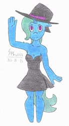 Size: 484x877 | Tagged: safe, artist:spharrix, derpibooru import, trixie, anthro, unguligrade anthro, armpits, clothes, dress, solo, traditional art