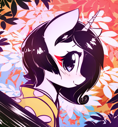 Size: 3800x4094 | Tagged: safe, artist:mirroredsea, rarity, pony, unicorn, alternate hairstyle, bust, clothes, cute, female, leaves, looking at you, mare, smiling, solo