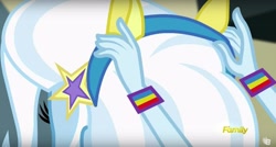 Size: 1278x686 | Tagged: safe, derpibooru import, screencap, rainbow dash, trixie, equestria girls, friendship games, chs rally song, discovery family logo