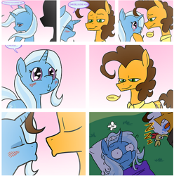 Size: 634x638 | Tagged: safe, artist:grandpalove, derpibooru import, edit, boneless, cheese sandwich, trixie, pony, cheesixie, comic, dream, female, male, shipping, sleeping, straight