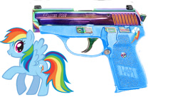 Size: 633x348 | Tagged: safe, rainbow dash, pegasus, pony, gun, gunified, my little arsenal, photoshop