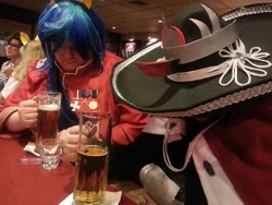 Size: 720x540 | Tagged: artist needed, safe, king sombra, shining armor, human, unicorn, 2013, bar, beer, convention, cosplay, drink, hat, irl, irl human, king sombrero, photo, rotlcon, running of the leaves, sombrero