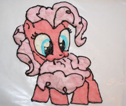 Size: 520x437 | Tagged: safe, artist:bawesome-bacon, artist:valcron, pinkie pie, earth pony, pony, biting, cotton candy, cotton candy tail, edible, female, filly, food, pinkie being pinkie, puffy cheeks, tail bite