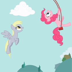 Size: 1600x1600 | Tagged: safe, artist:adcoon, derpy hooves, pinkie pie, pegasus, pony, female, mare, swing