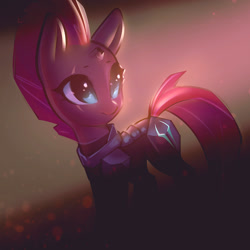 Size: 1036x1036 | Tagged: safe, artist:mirroredsea, fizzlepop berrytwist, tempest shadow, pony, unicorn, armor, broken horn, cute, eye scar, female, mare, scar, solo, tempestbetes