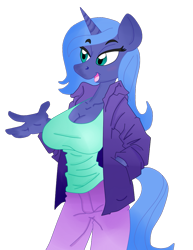 Size: 791x1024 | Tagged: safe, artist:krazykari, artist:trollie trollenberg, princess luna, anthro, breasts, cleavage, female, princess balloona, s1 luna, solo