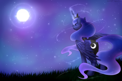 Size: 1024x682 | Tagged: safe, artist:scarlet-spectrum, princess luna, alicorn, pony, magic, moon, night, solo