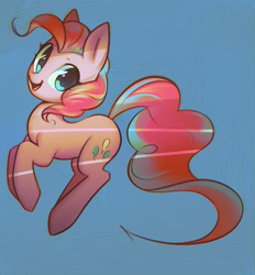 Size: 1206x1302 | Tagged: safe, artist:mirroredsea, pinkie pie, pony, blue background, female, happy, looking at you, mare, open mouth, simple background, solo