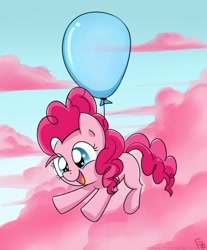 Size: 480x581 | Tagged: safe, artist:frankier77, pinkie pie, earth pony, pony, balloon, cute, diapinkes, female, filly, filly pinkie pie, floating, happy, solo, then watch her balloons lift her up to the sky, younger