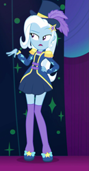 Size: 493x946 | Tagged: safe, derpibooru import, screencap, trixie, better together, equestria girls, spring breakdown, clothes, cropped, female, hat, high heels, shoes, skirt, socks, solo, thigh highs, top hat, trixie's hat, zettai ryouiki