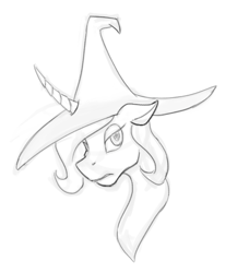 Size: 1280x1473 | Tagged: safe, artist:jykinturah, derpibooru import, trixie, pony, unicorn, female, mare, monochrome, sketch, solo