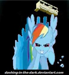 Size: 297x320 | Tagged: safe, artist:dashinginthedark, rainbow dash, pegasus, pony, album cover, judas priest, parody