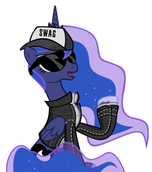Size: 5000x5656 | Tagged: safe, artist:kiowa213, princess luna, alicorn, pony, absurd resolution, clothes, gangsta, jacket, persona, persona 4, simple background, solo, sunglasses, swag, transparent background, two best friends play, two best sisters play, vector