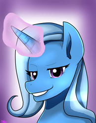 Size: 1024x1317 | Tagged: safe, artist:xmaria-onee-samax, derpibooru import, trixie, pony, unicorn, female, magic, mare, smiling, solo