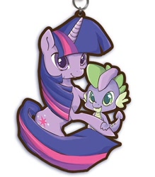 Size: 350x400 | Tagged: safe, artist:tastypeach, derpibooru import, spike, twilight sparkle, dragon, charm