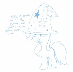 Size: 820x815 | Tagged: safe, artist:quicksilverv2, derpibooru import, trixie, pony, unicorn, female, filly, mare, monochrome, sketch, solo, younger