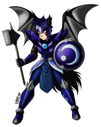 Size: 3200x4000 | Tagged: safe, artist:danmakuman, human, armor, commission, digital art, eared humanization, guard, hammer, helmet, high res, humanized, male, night guard, shield, simple background, solo, spread wings, tailed humanization, transparent background, weapon, winged humanization, wings