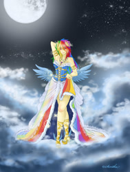 Size: 1502x1984 | Tagged: safe, artist:sparkly-monster, rainbow dash, clothes, dress, gala dress, humanized, sandals