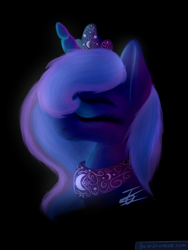 Size: 1024x1365 | Tagged: dead source, safe, artist:du-sk, princess luna, alicorn, pony, eyes closed, painting, portrait, sad, simple background, solo