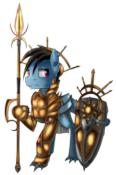 Size: 1114x1676 | Tagged: safe, artist:beardie, oc, oc only, dracony, hybrid, armor, commission, shield, spear, weapon