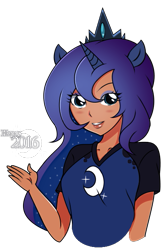 Size: 435x652 | Tagged: safe, artist:tempussubsisto, princess luna, human, clothes, eared humanization, horned humanization, humanized, solo, t-shirt