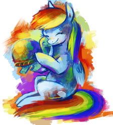 Size: 1477x1644 | Tagged: safe, artist:cuteskitty, rainbow dash, tank, pegasus, pony, duo, eyes closed, pet